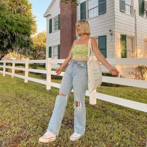 Abercrombie Light ripped wash Curve Love High Rise 90s Relaxed Jean